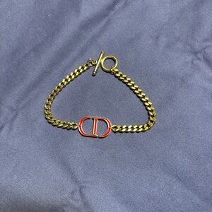 Gold Chain Bracelet with Red Accent